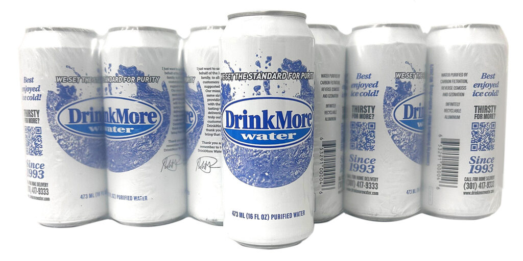 Group of DrinkMore aluminum canned water bottles