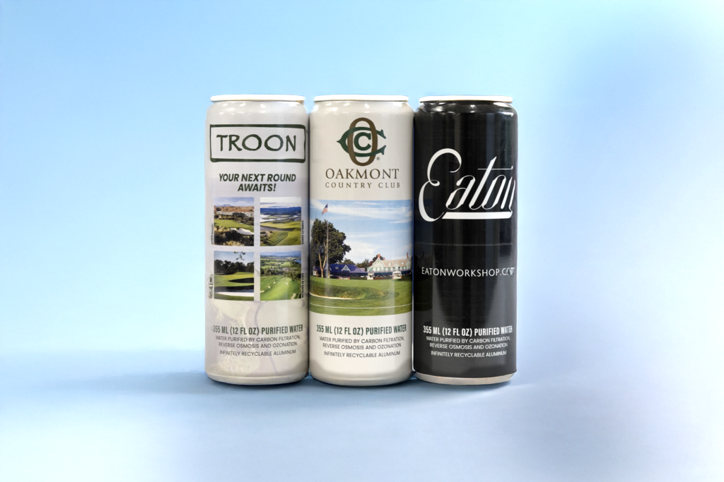 Custom canned water with branded logos